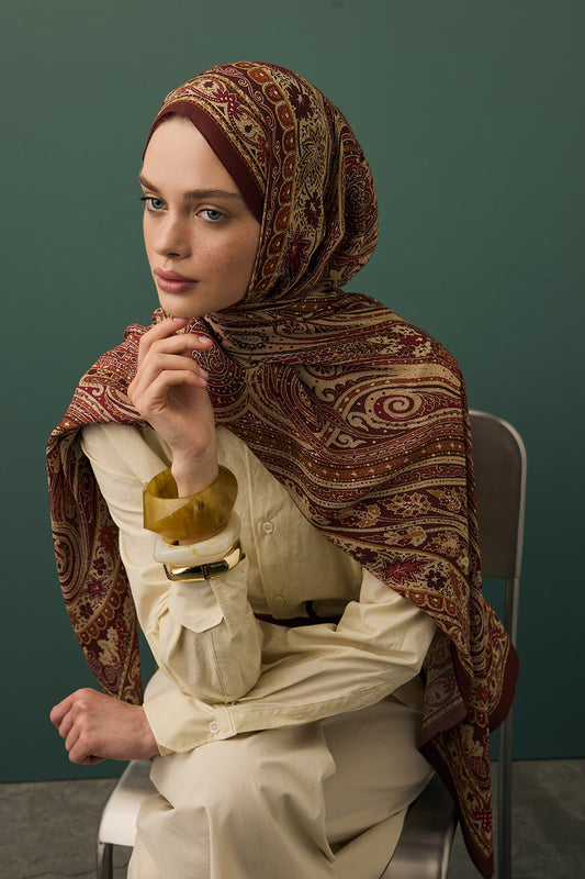 İpek Viskon Şal Bordo