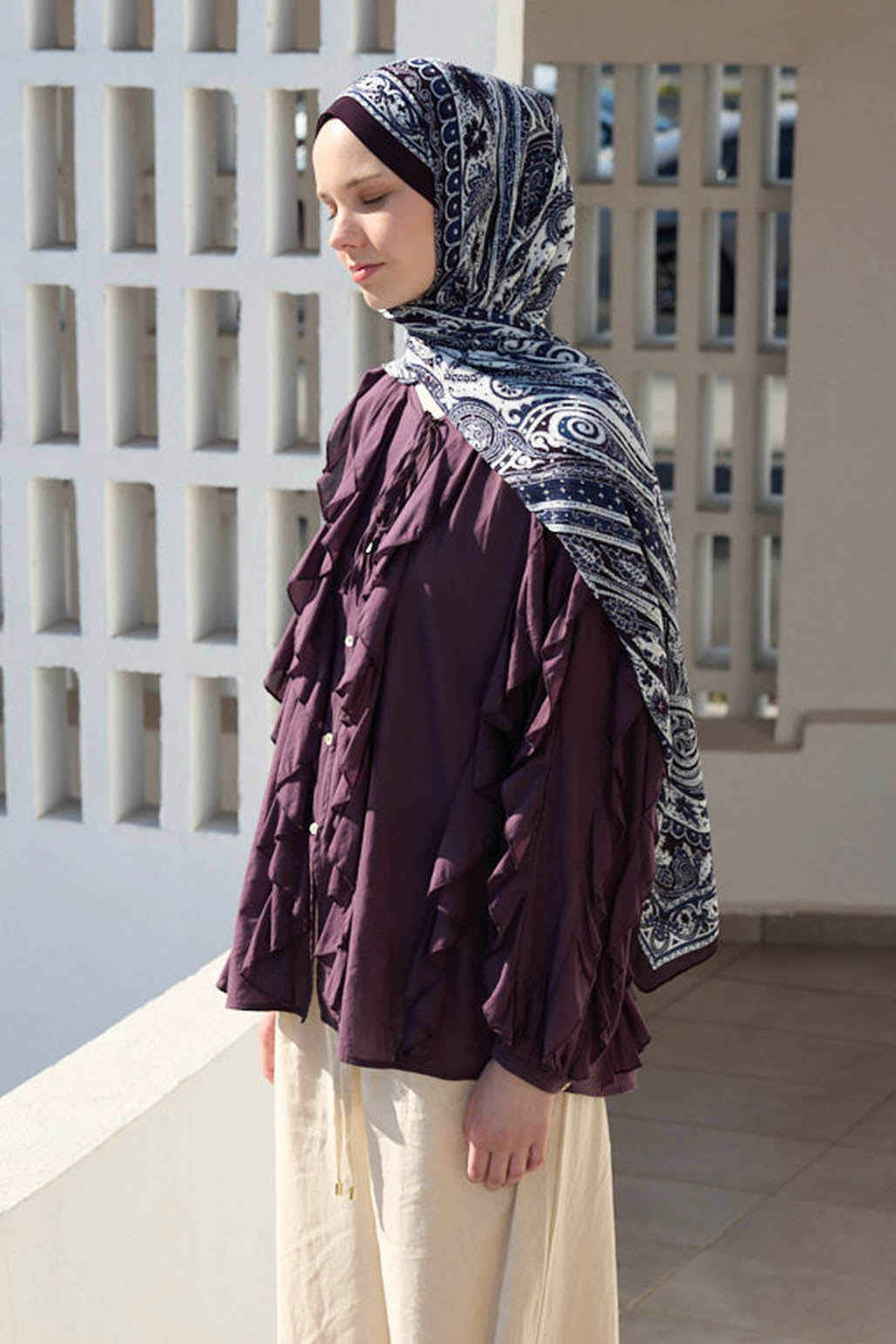 Deluxe Desenli Şal Lacivert