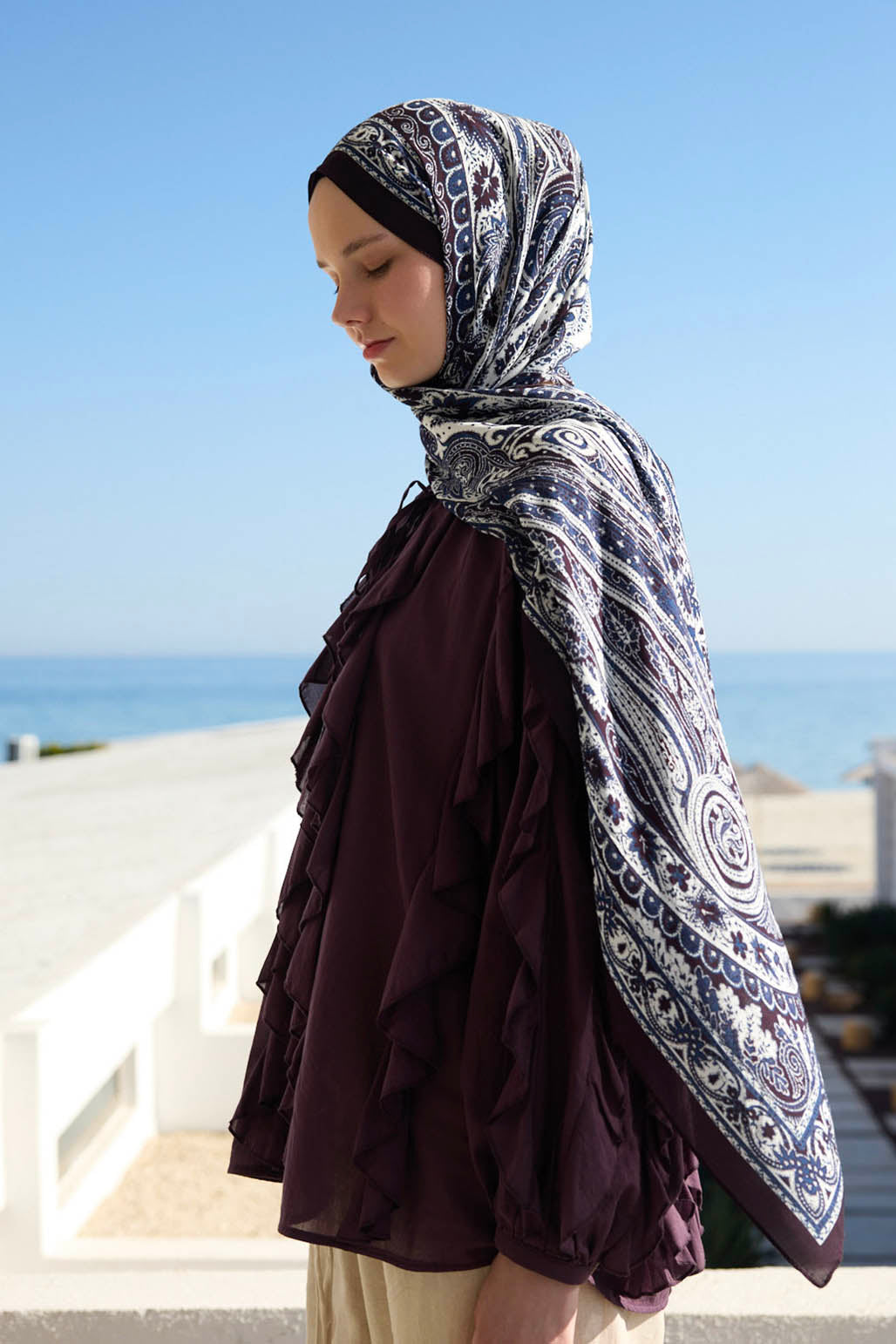 Deluxe Desenli Şal Lacivert