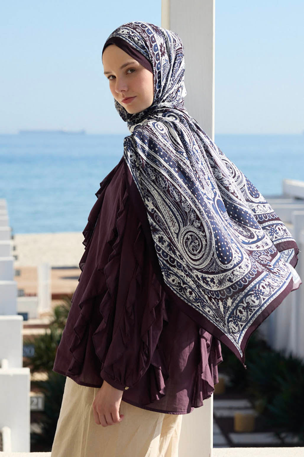 Deluxe Desenli Şal Lacivert