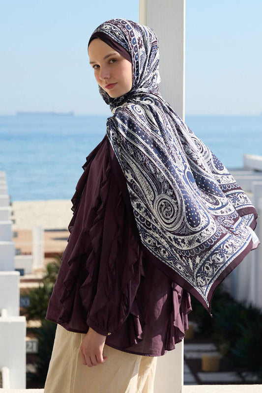 Deluxe Desenli Şal Lacivert