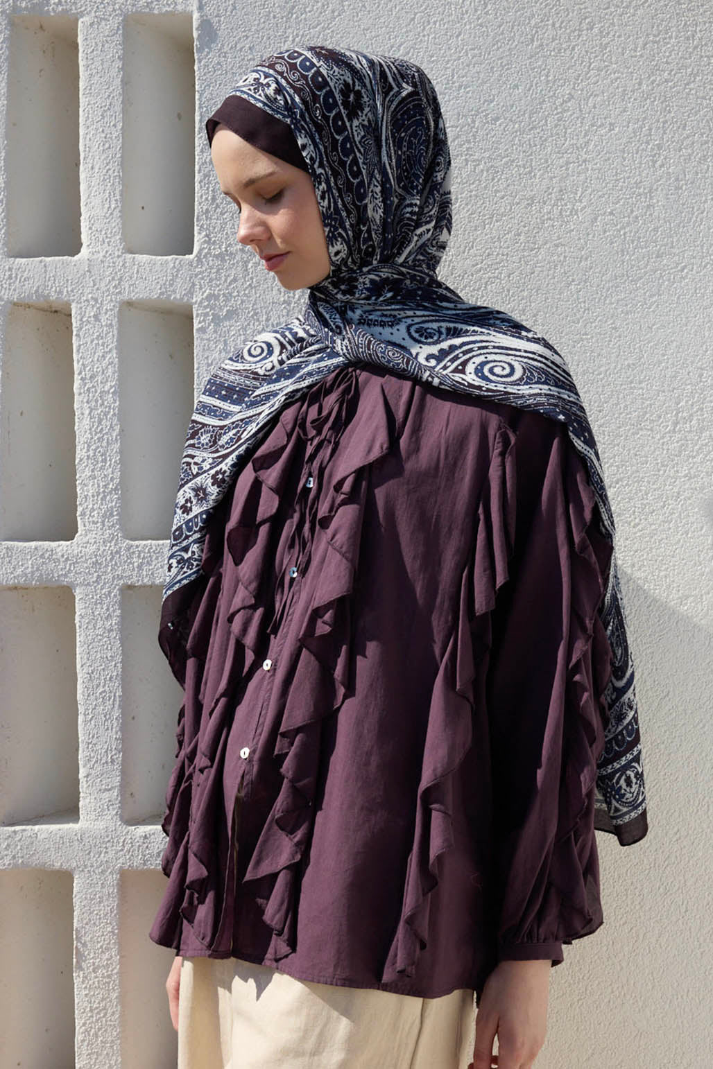 Deluxe Desenli Şal Lacivert