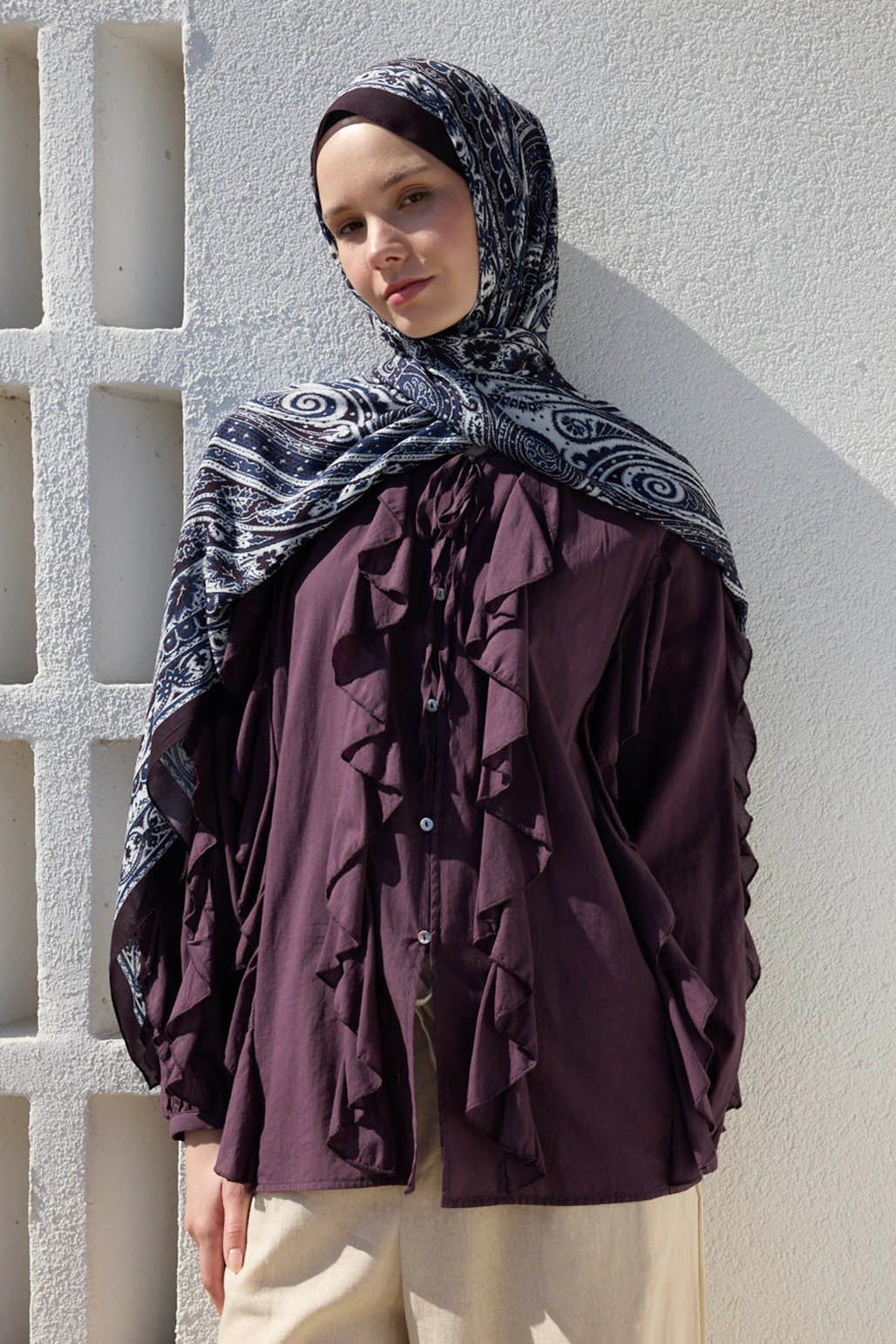 Deluxe Desenli Şal Lacivert