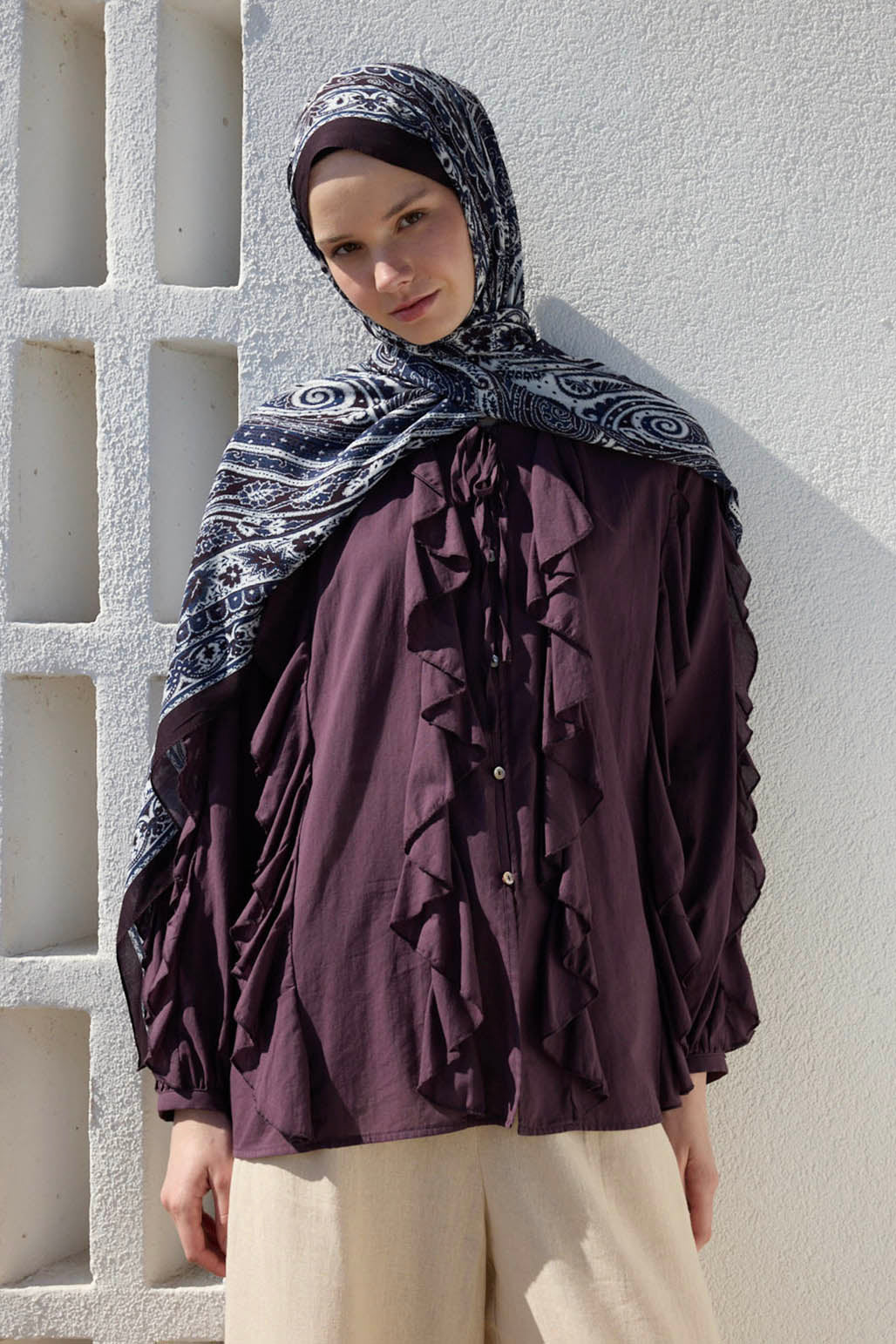 Deluxe Desenli Şal Lacivert