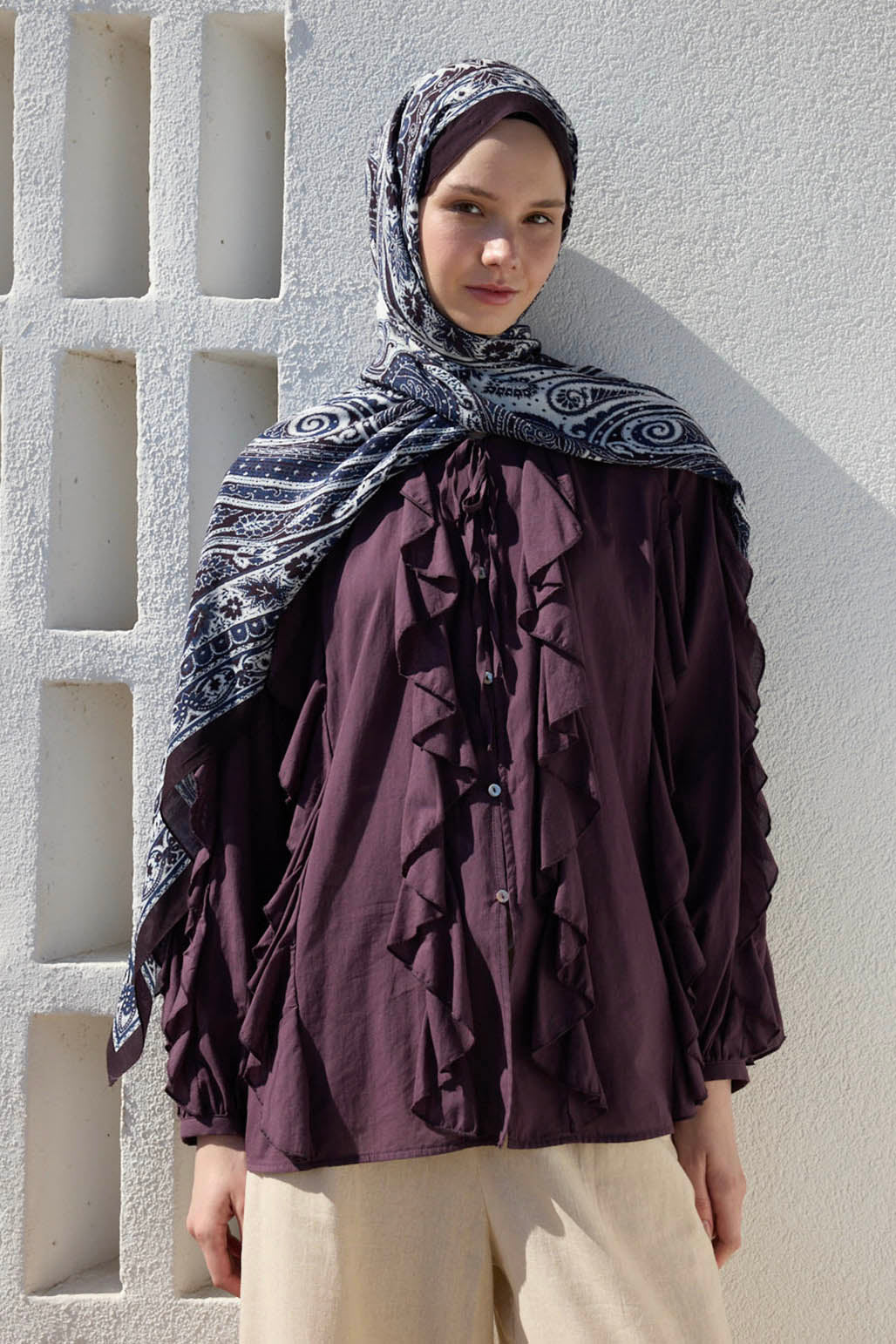 Deluxe Desenli Şal Lacivert