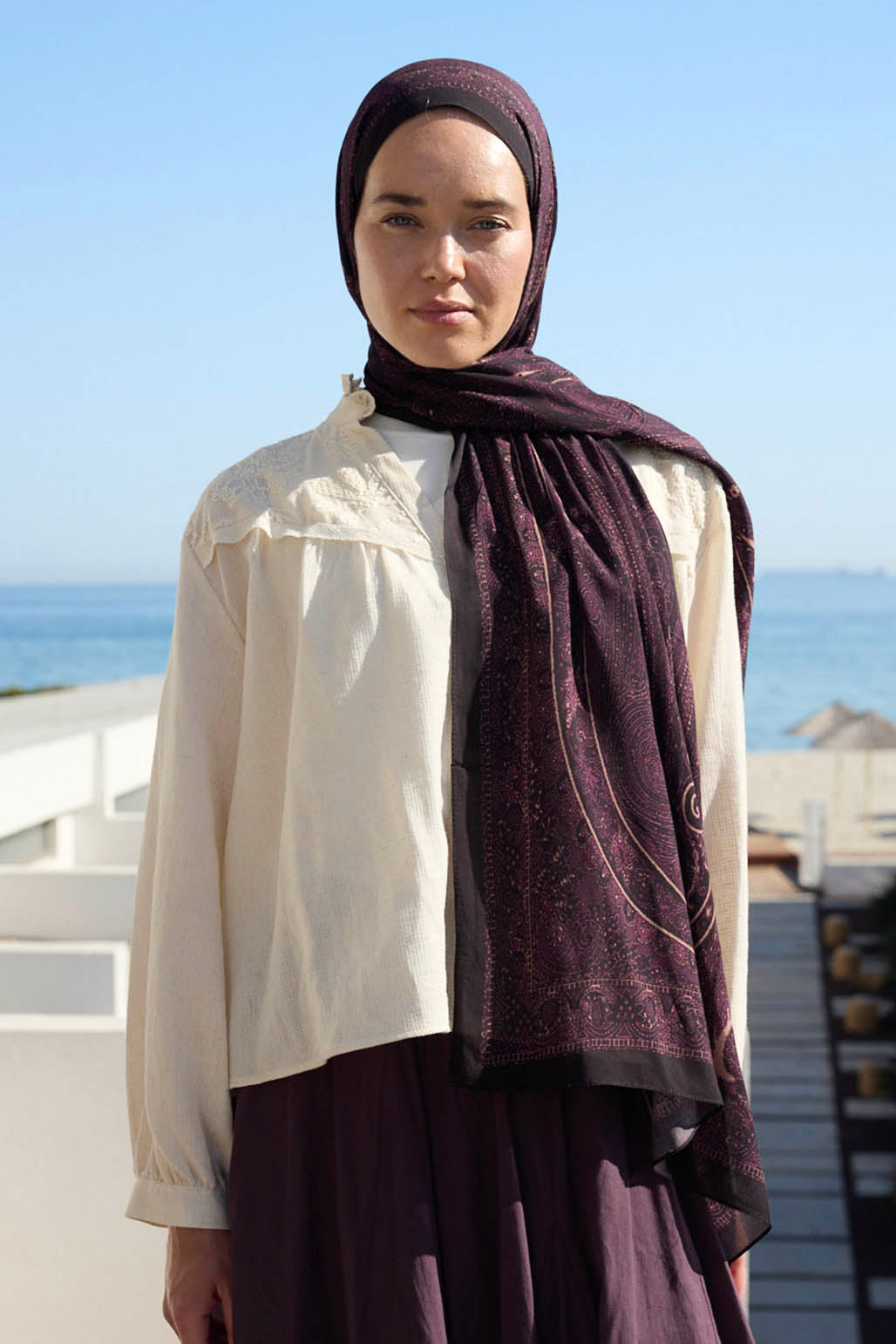 Deluxe Desenli Şal Mürdüm