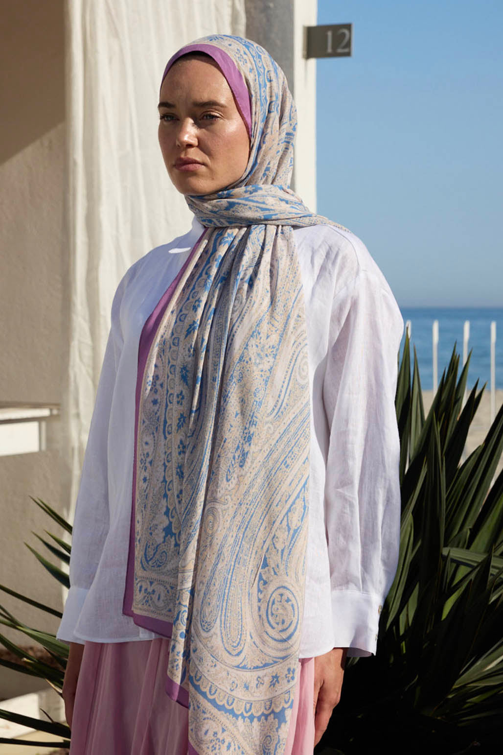 Deluxe Desenli Şal Pudra