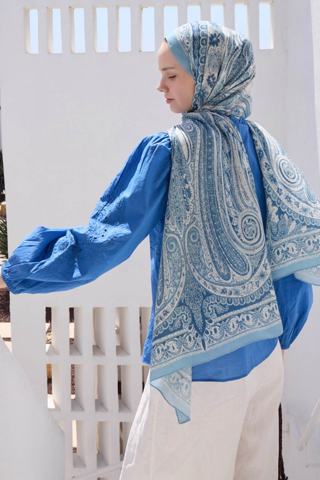 Deluxe Desenli Şal Noa Soft Mavi