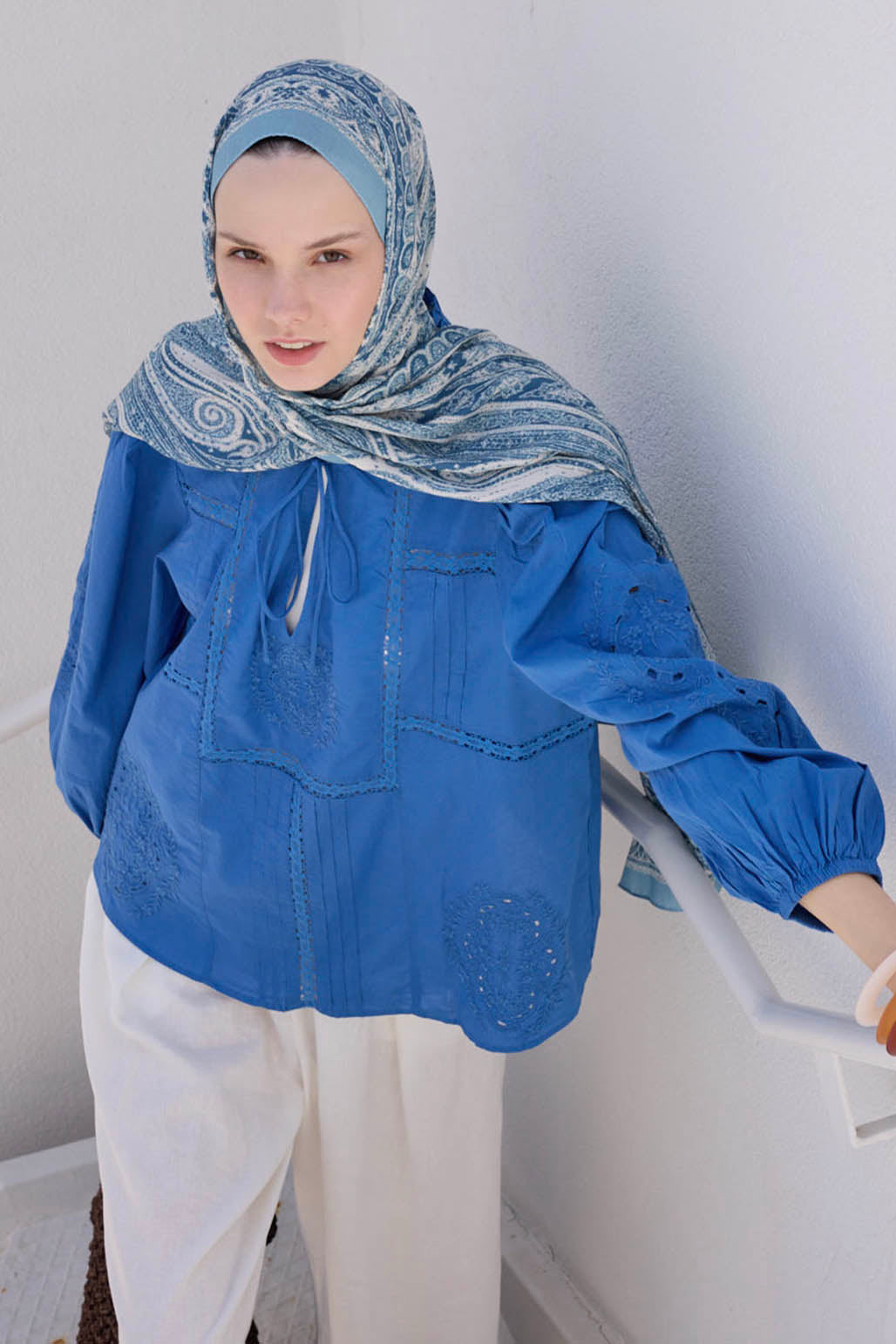 Deluxe Desenli Şal Noa Soft Mavi