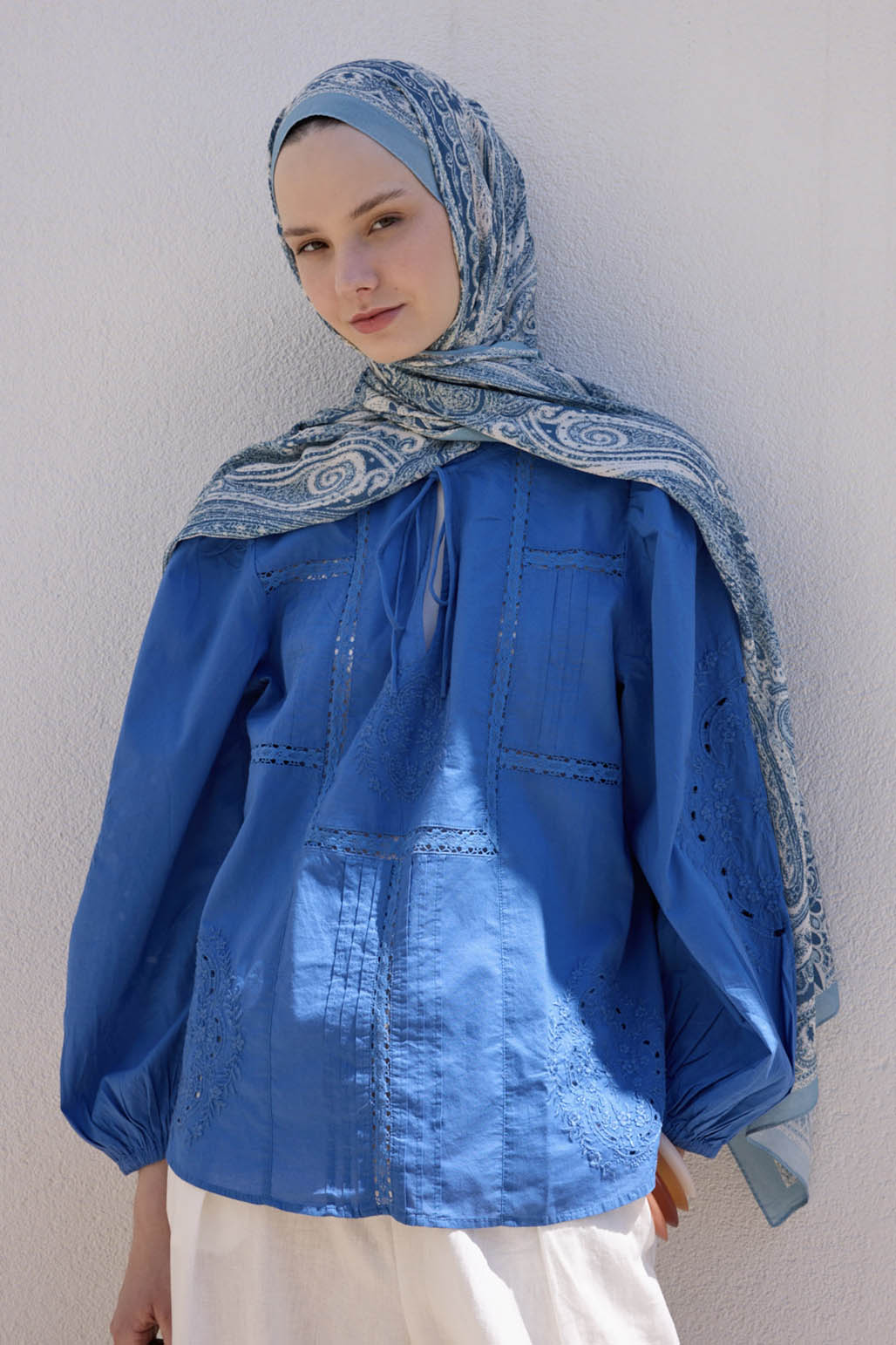 Deluxe Desenli Şal Noa Soft Mavi