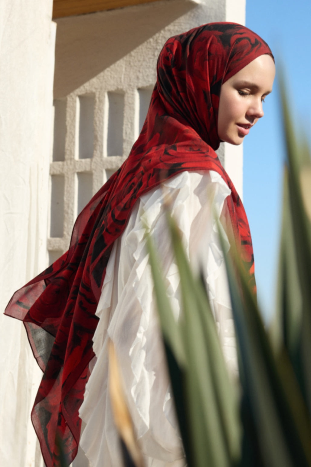 Gül Desenli Bordo Renk Şal