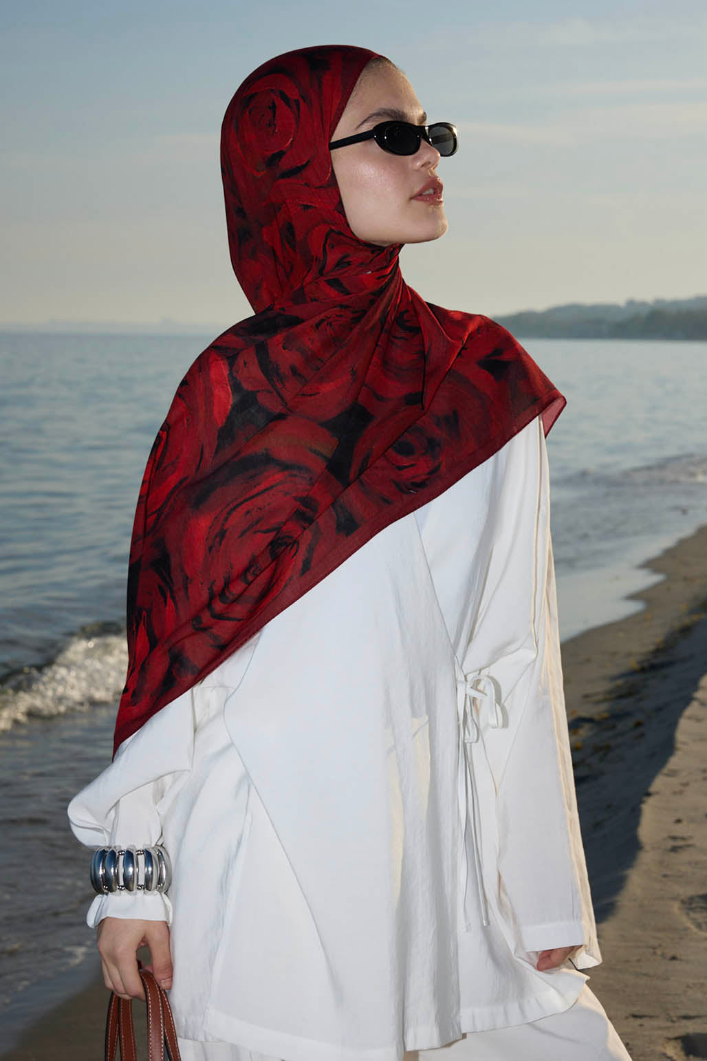 Gül Desenli Şal Bordo