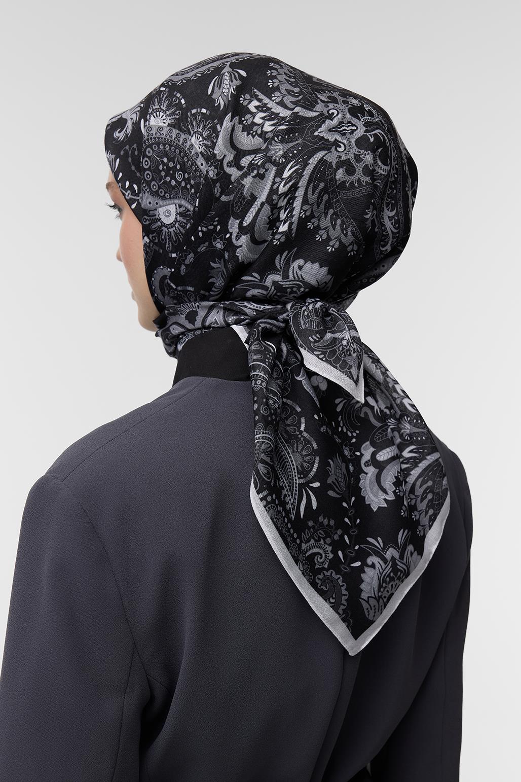 Desenli Pamuk Eşarp Black Dream