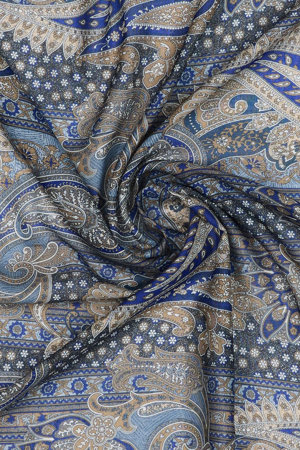 Desenli Pamuk Eşarp Blue Navy