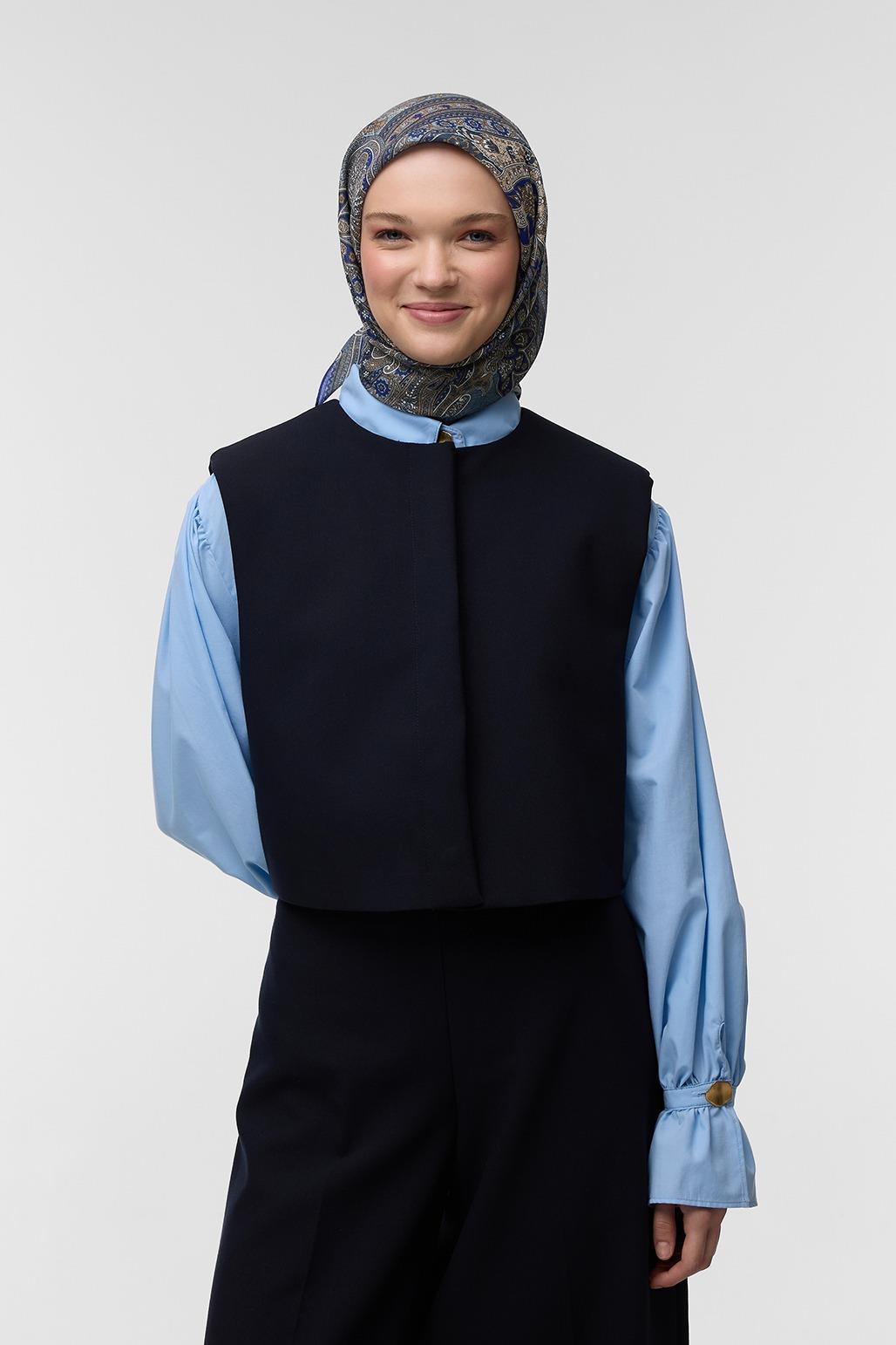 Desenli Pamuk Eşarp Blue Navy