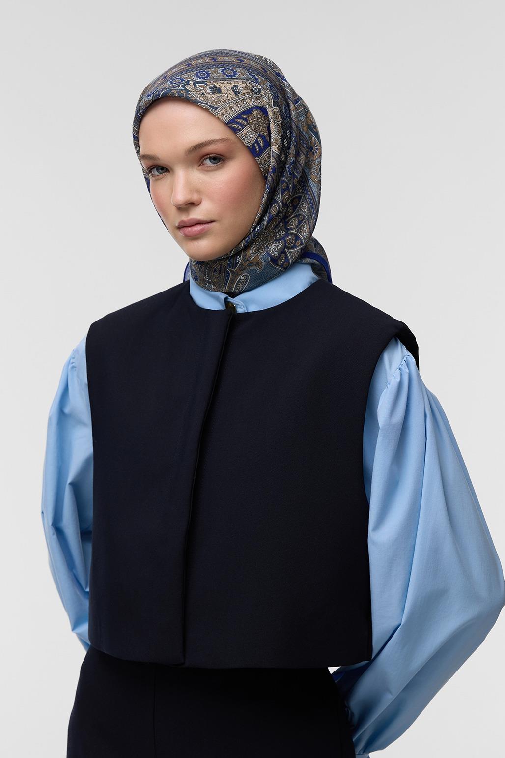 Desenli Pamuk Eşarp Blue Navy