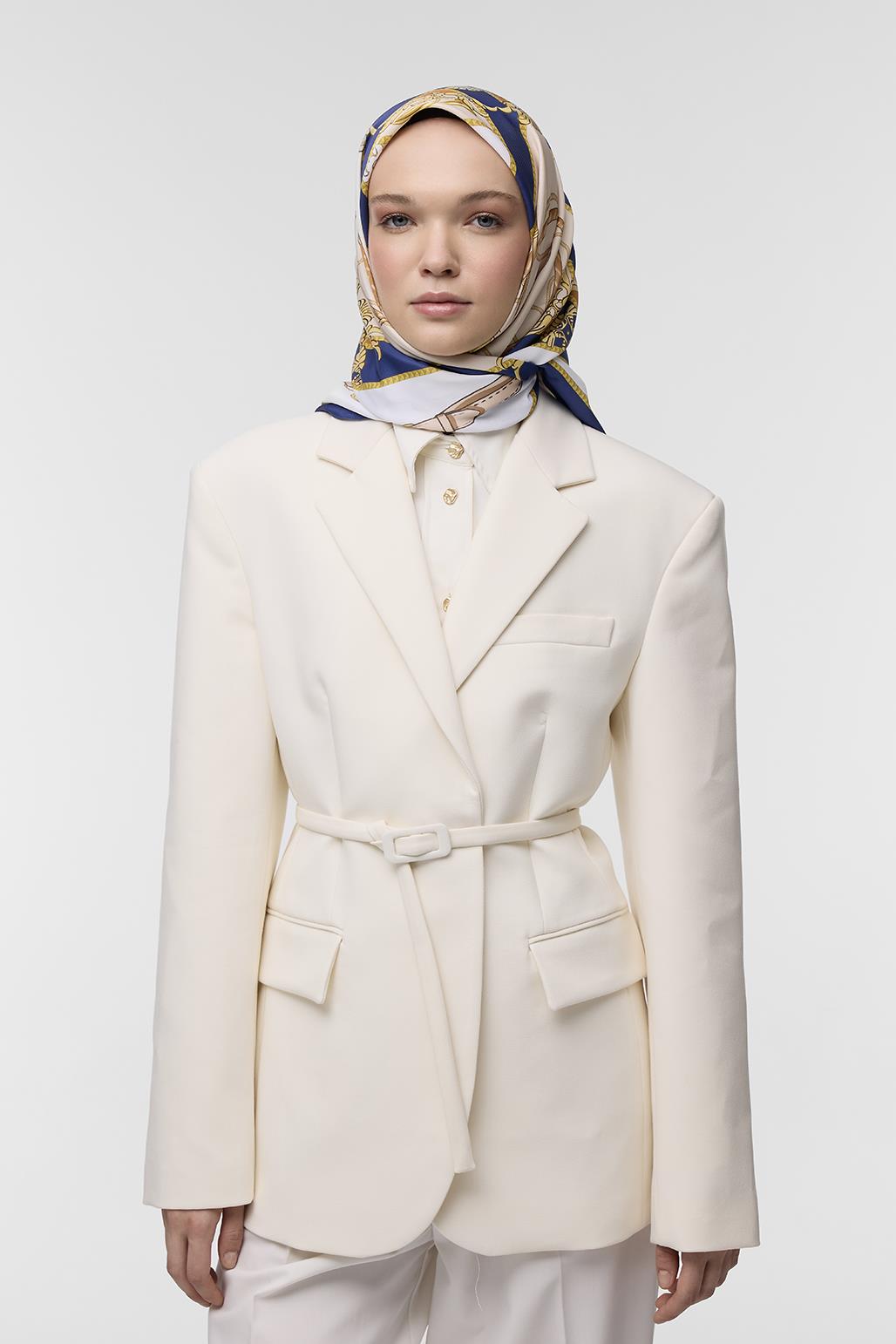 Desenli Twill İpek Eşarp Martin