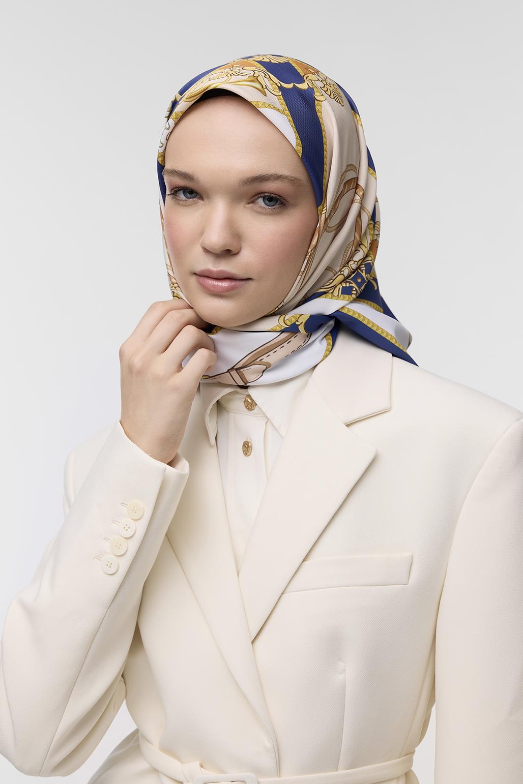 Desenli Twill İpek Eşarp Martin