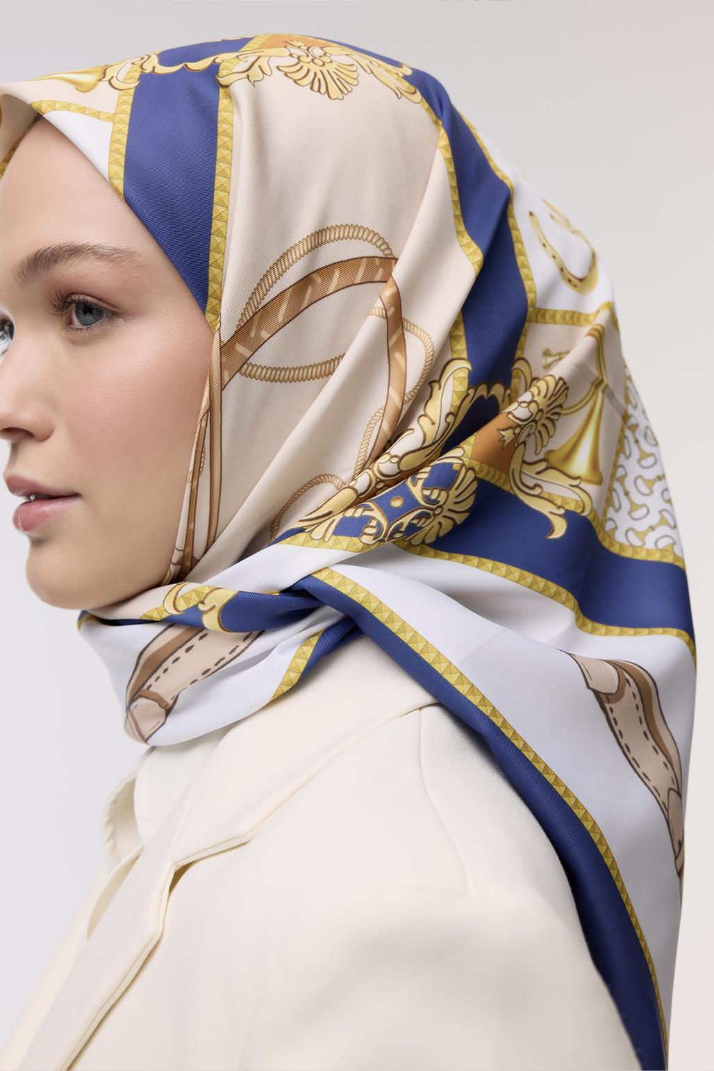 Desenli Twill İpek Eşarp Martin