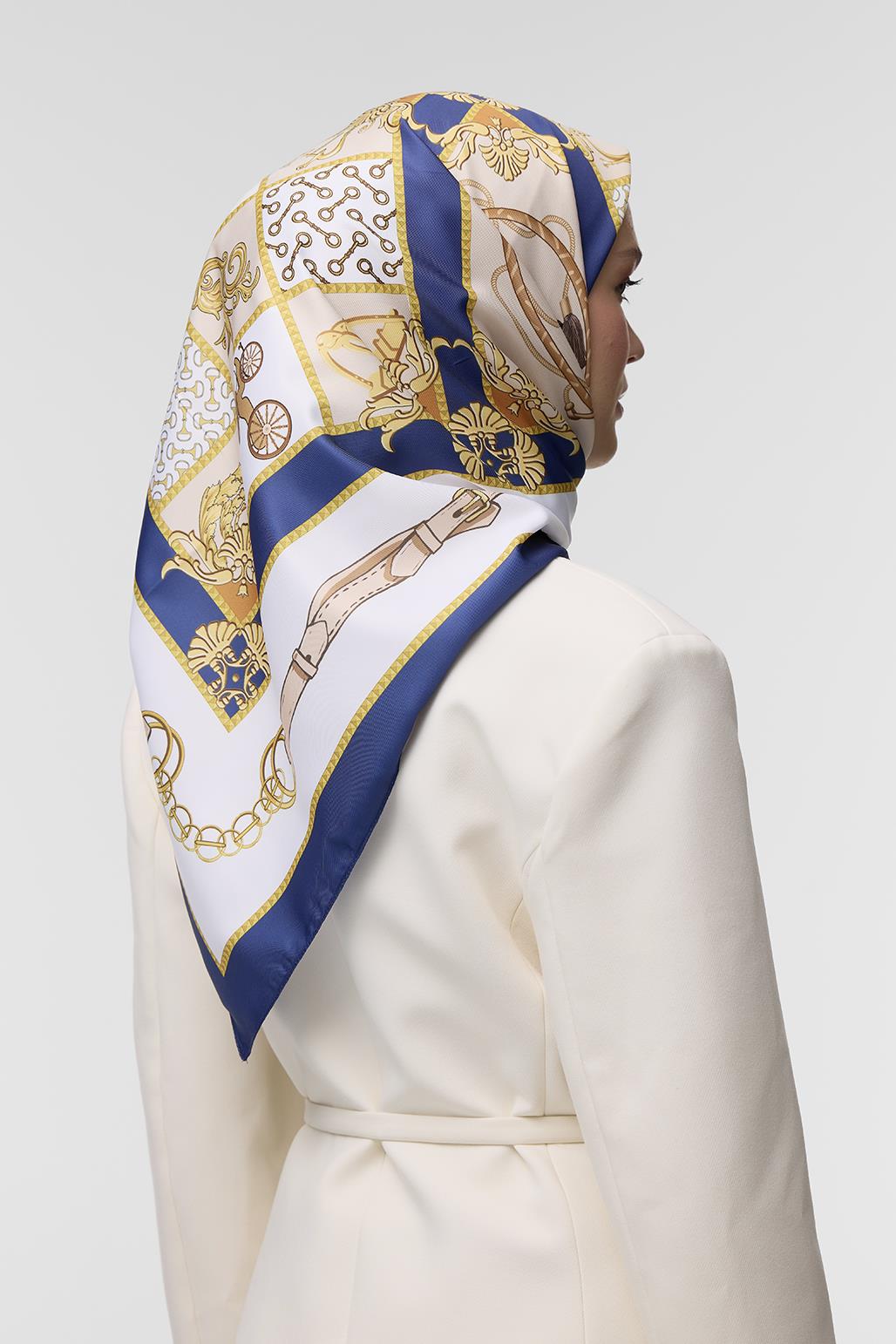 Desenli Twill İpek Eşarp Martin