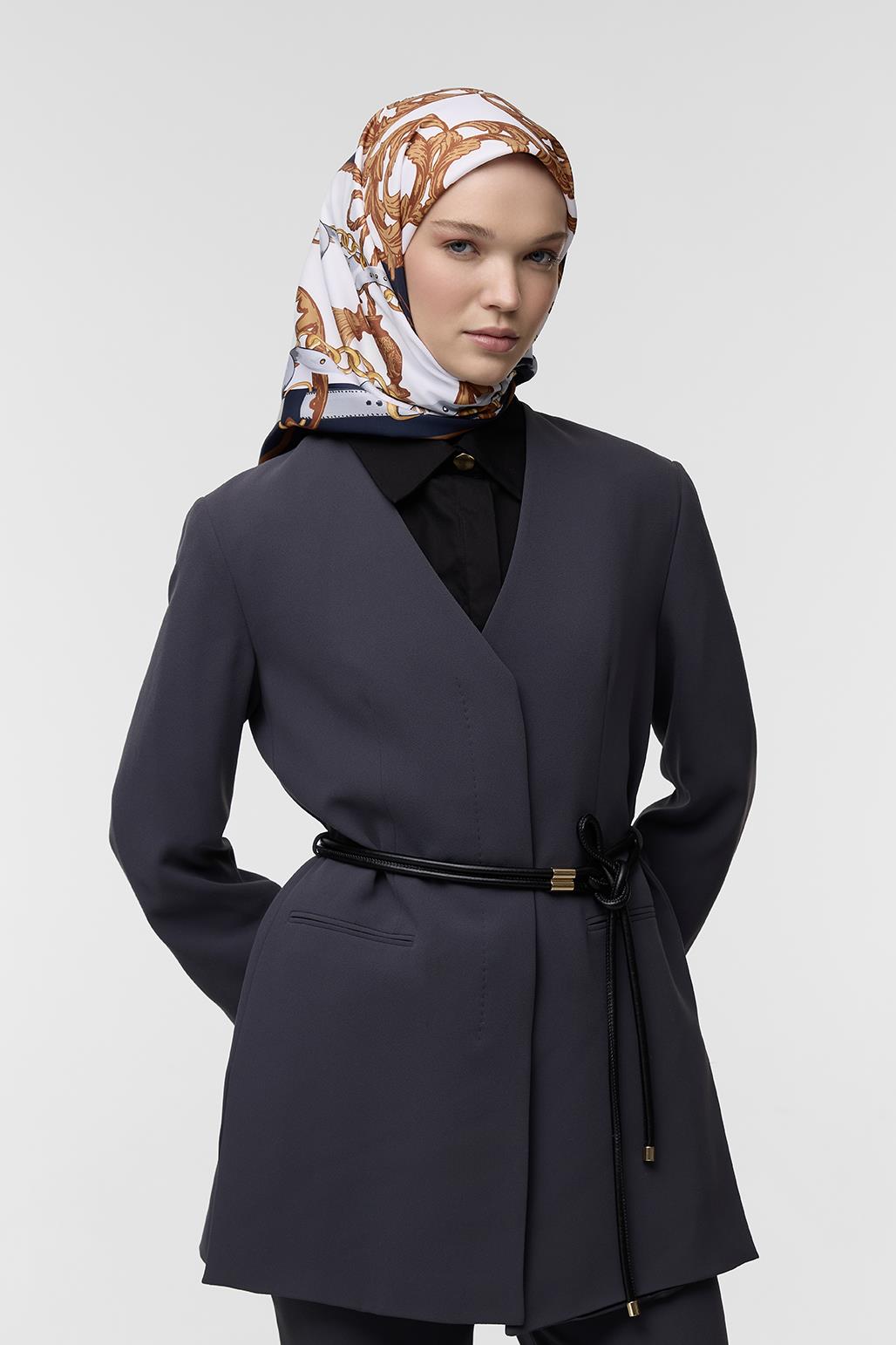 Desenli Twill İpek Eşarp Monika