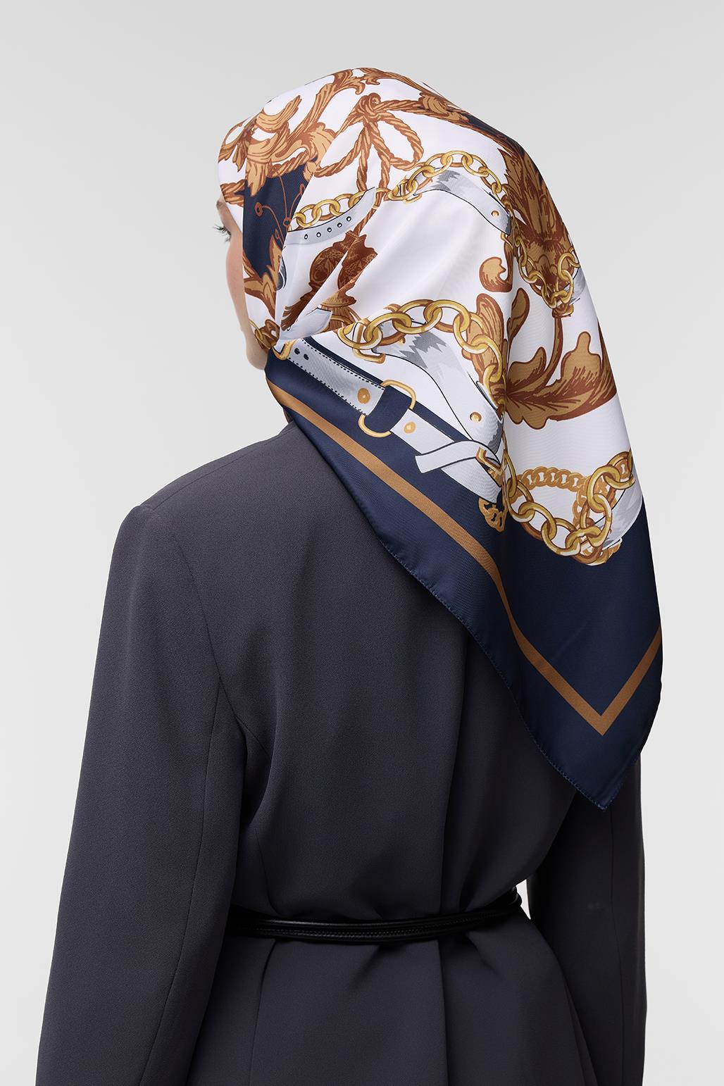 Desenli Twill İpek Eşarp Monika