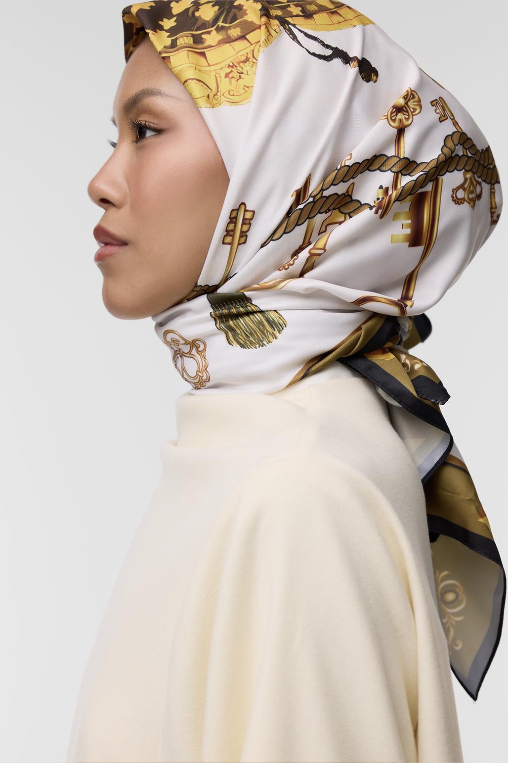 Desenli Twill İpek Eşarp Nadine