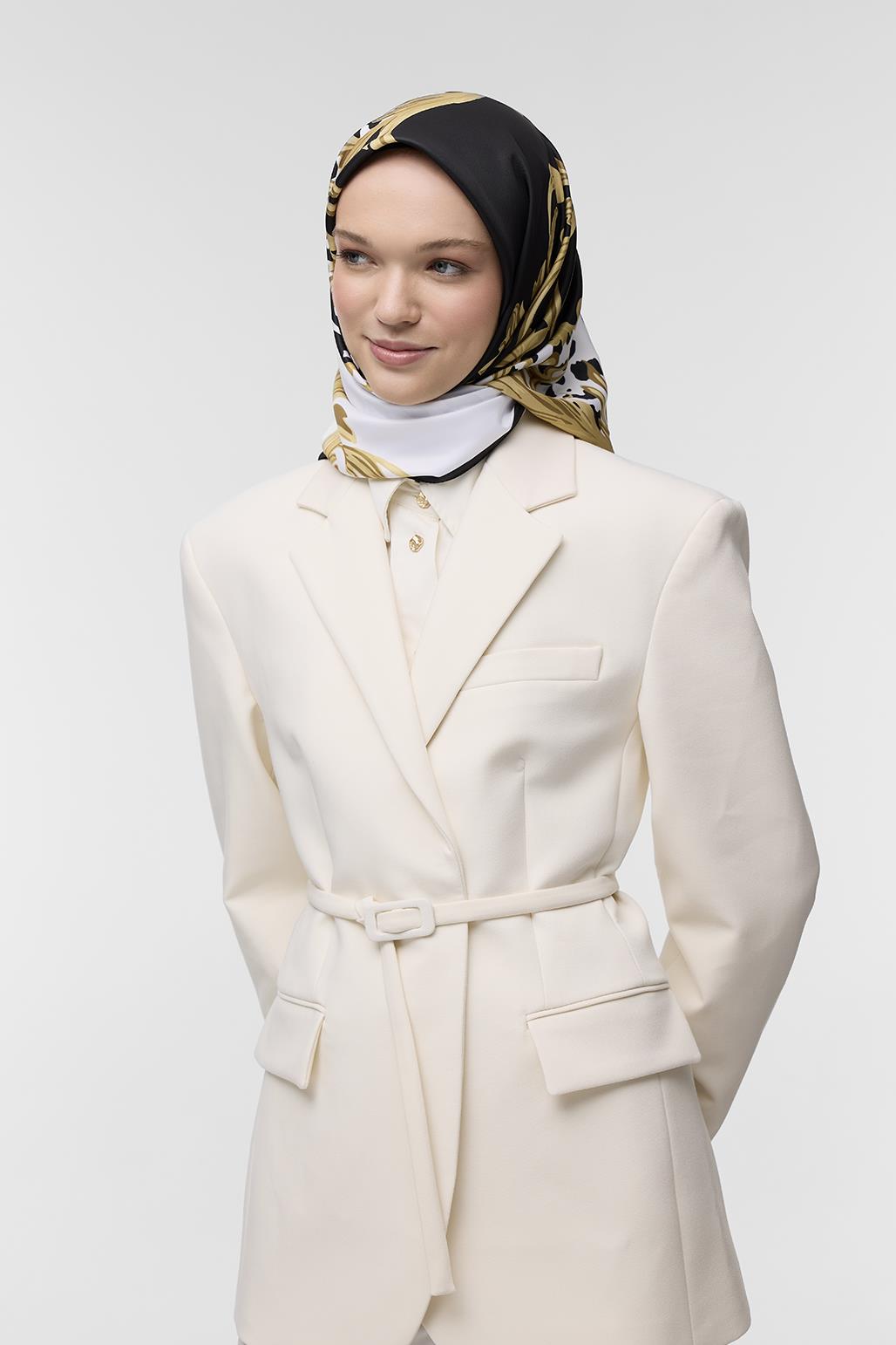 Desenli Twill İpek Eşarp Neris