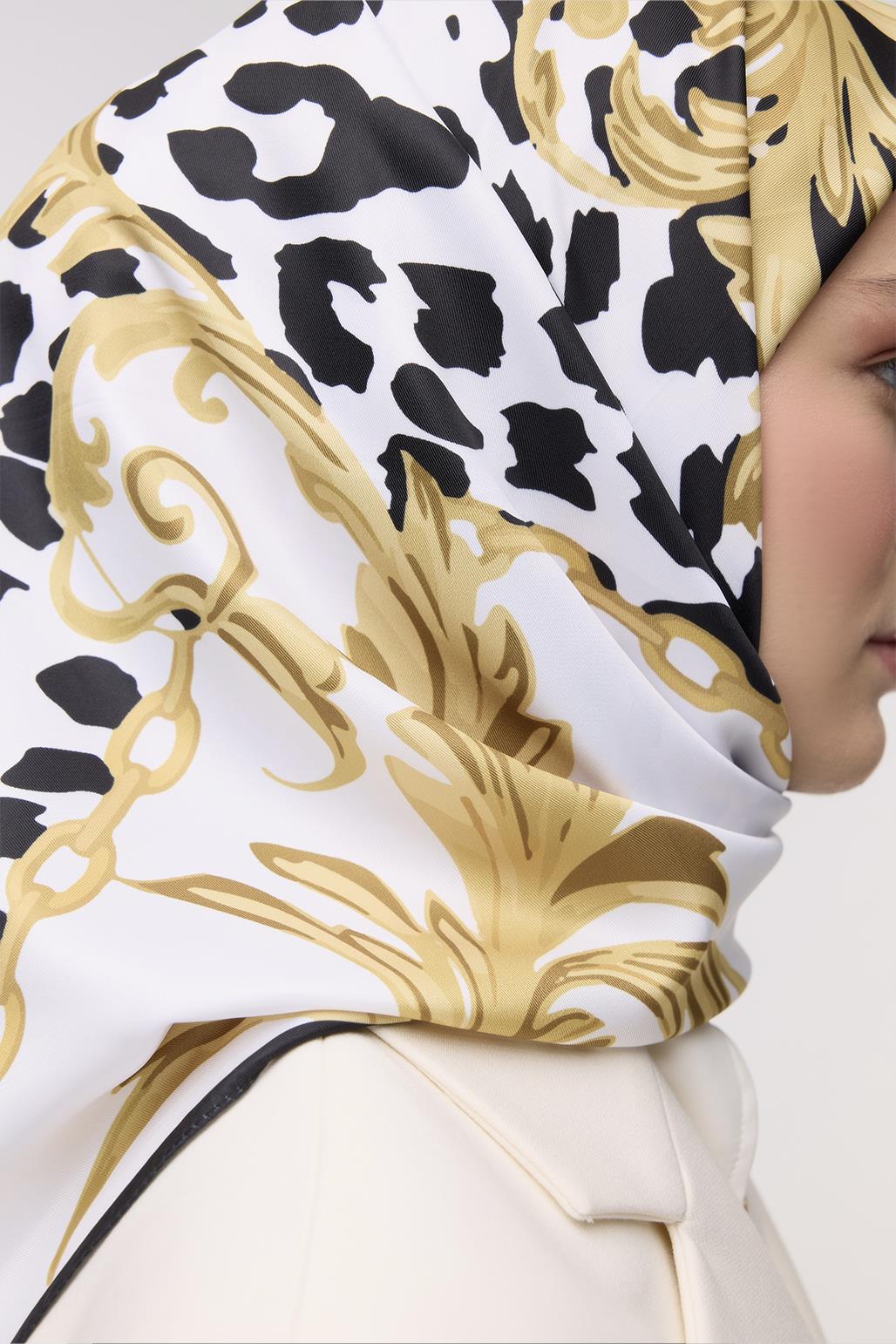 Desenli Twill İpek Eşarp Neris