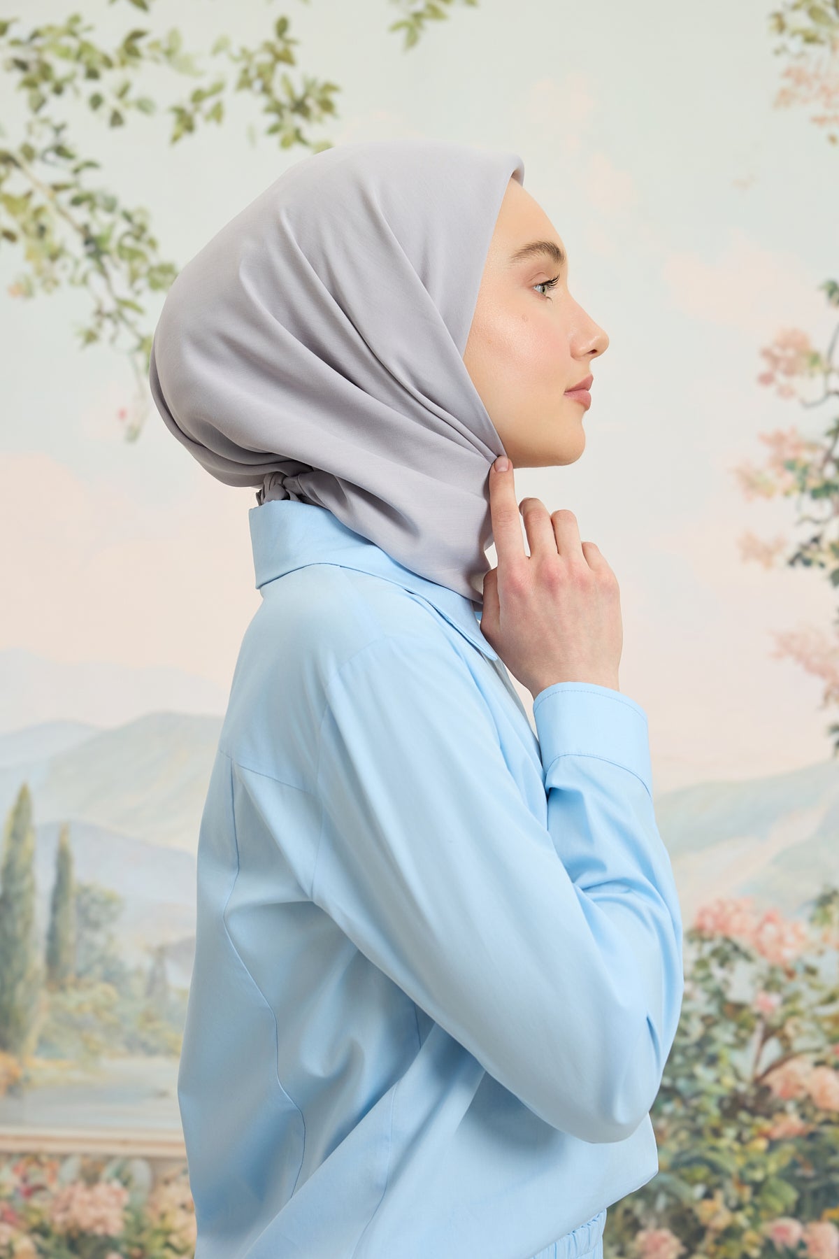 Floş Viskon Düz Eşarp Açık Gri