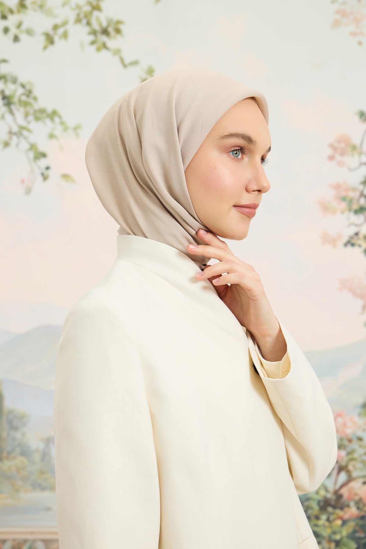 Floş Viskon Düz Eşarp Bej