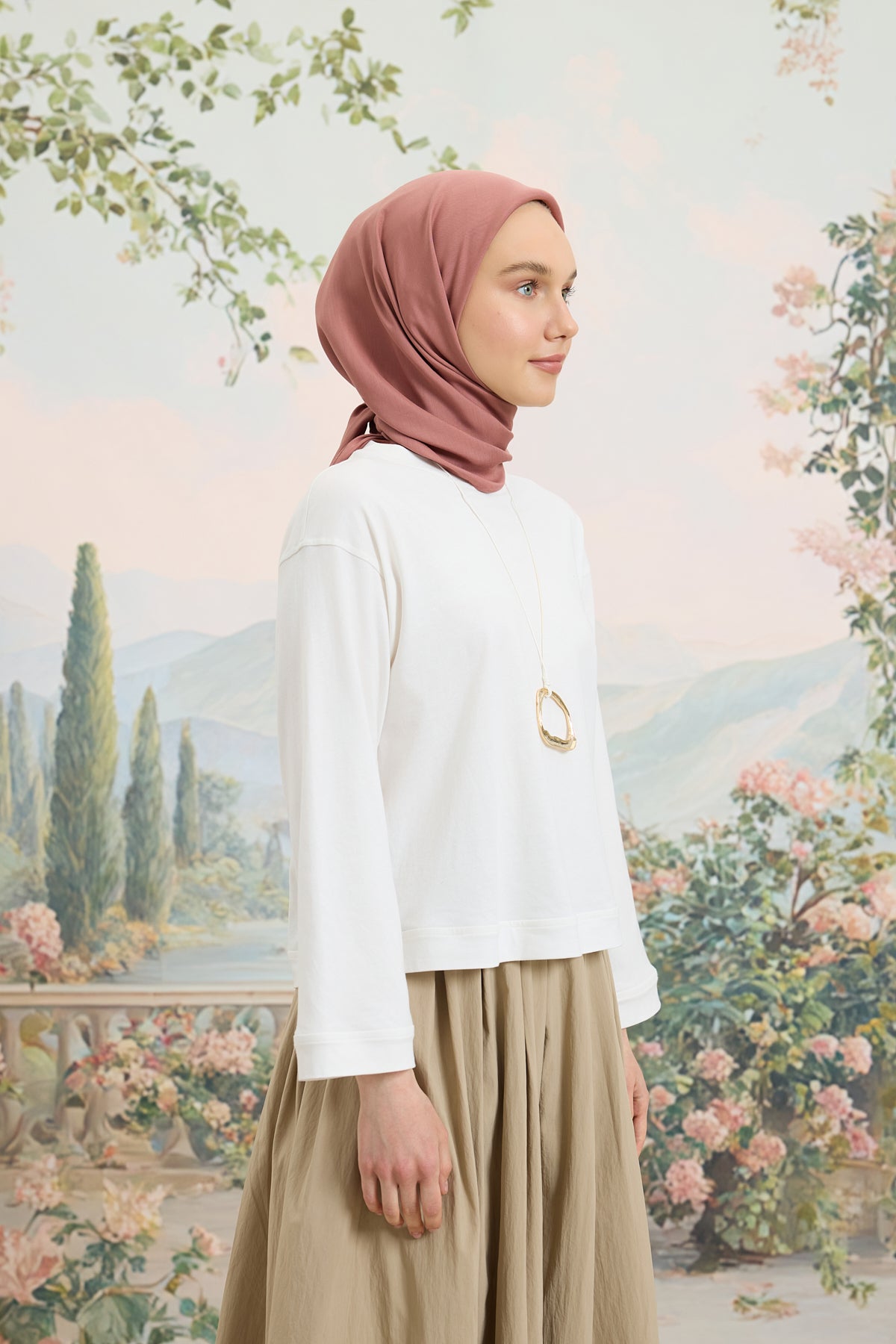 Floş Viskon Düz Eşarp Gül Kurusu