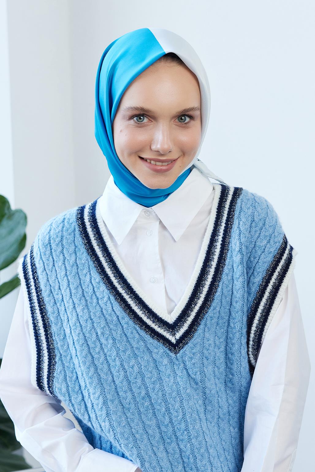 İki Renkli Eşarp Sılver&Mavi