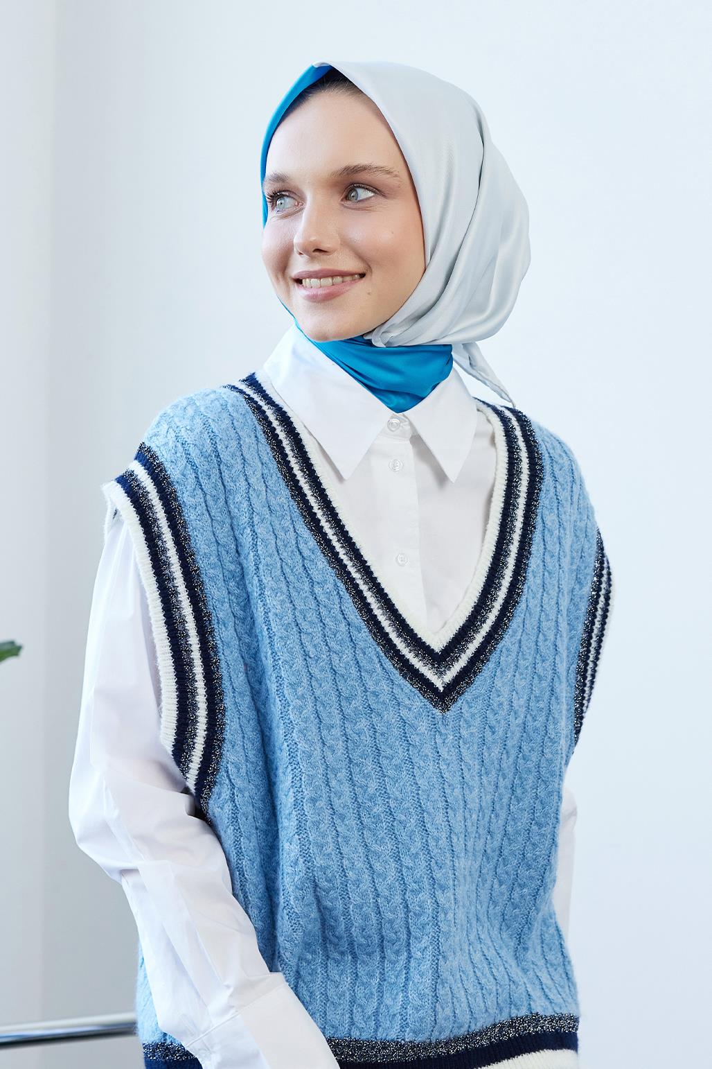 İki Renkli Eşarp Sılver&Mavi