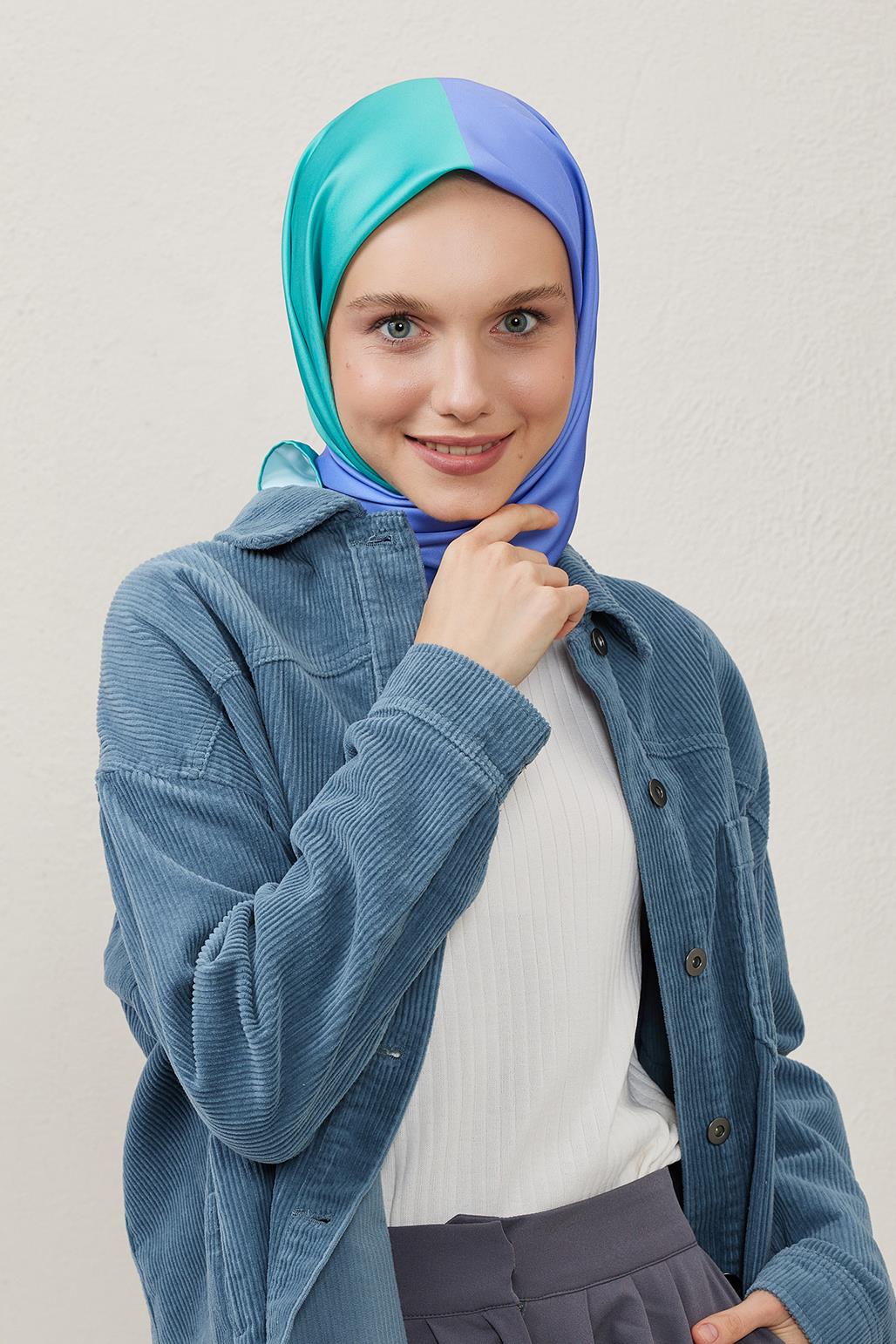 İki Renkli Eşarp Su Yeşili&Eflatun