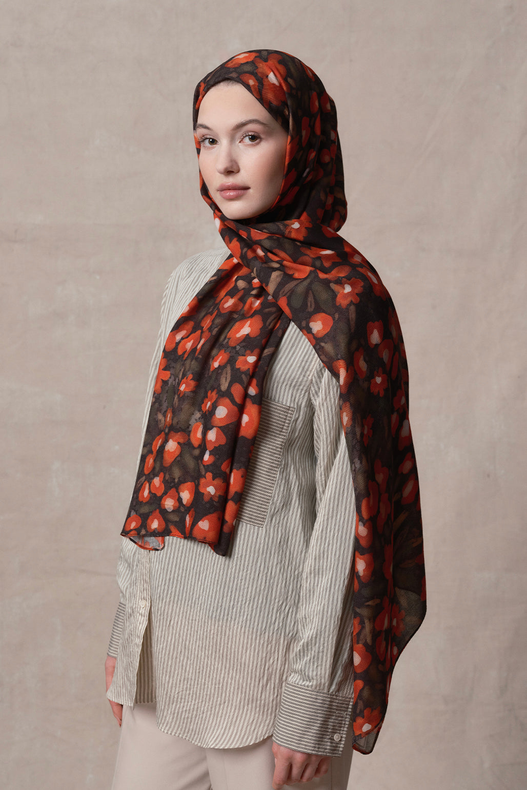 Modal Brush Şal Minik Çiçek Kiremit