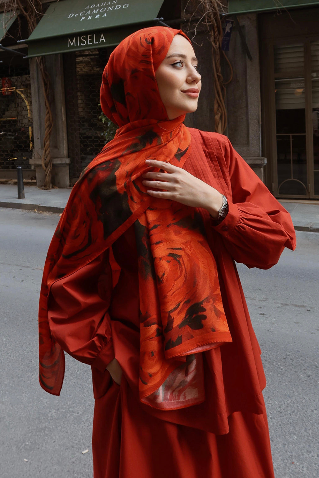 Kırmızı Şal Modal Brush Rose