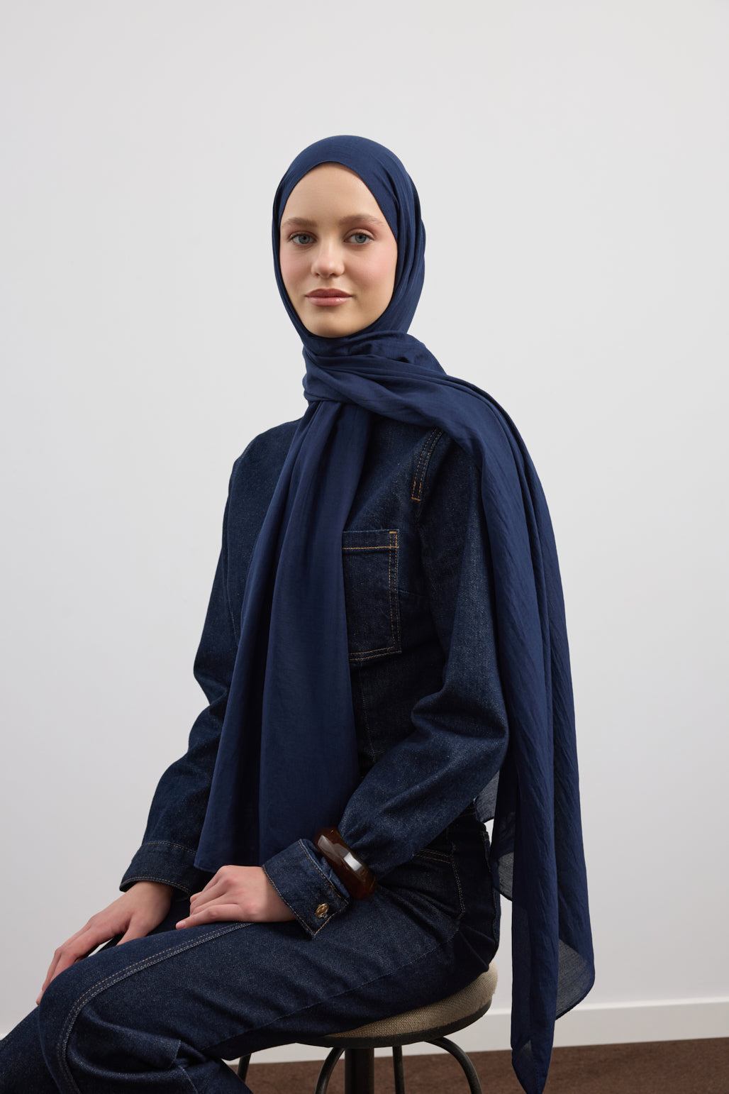 Organik Crash Şal Lacivert