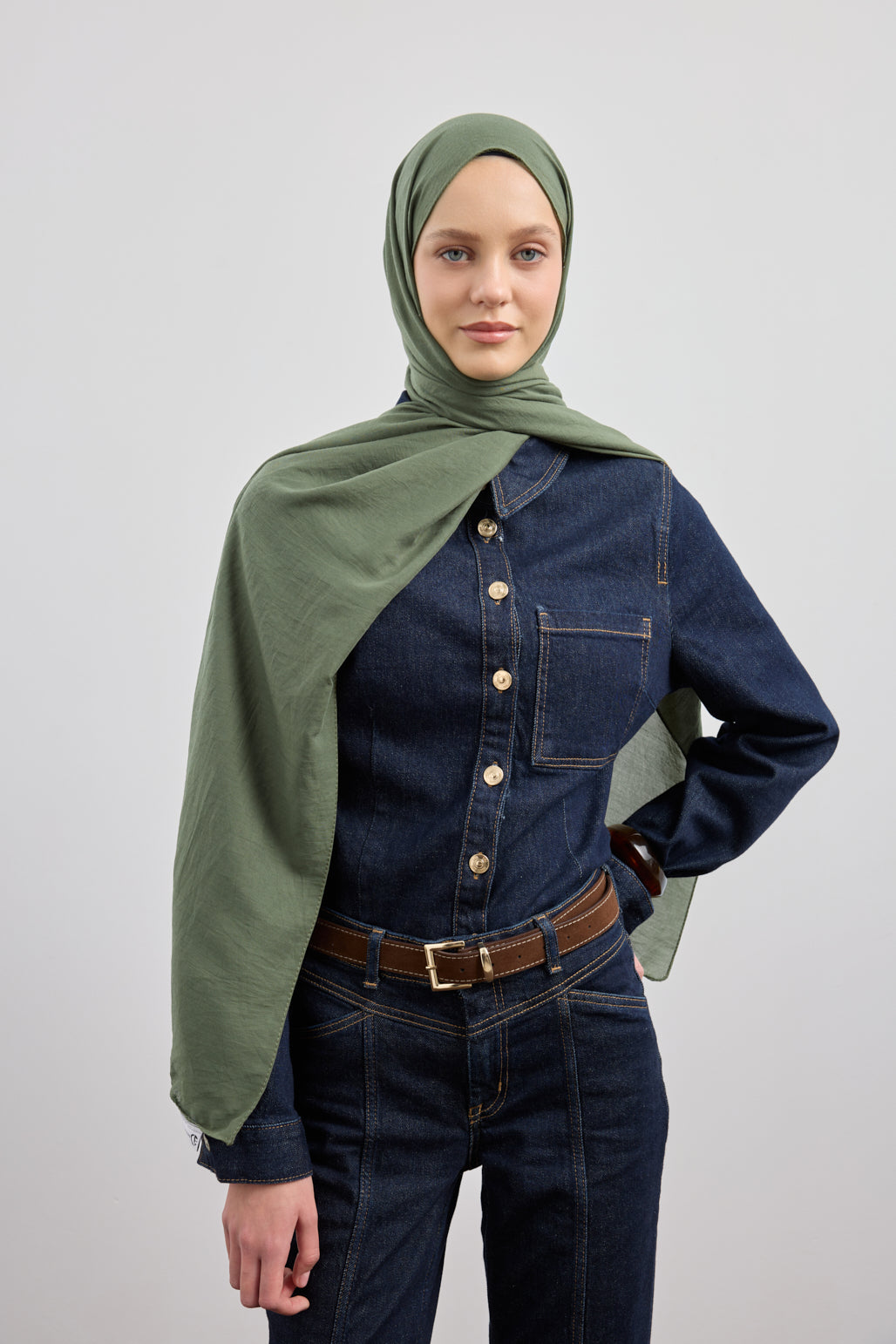 Organik Crash Şal Orman Yeşili