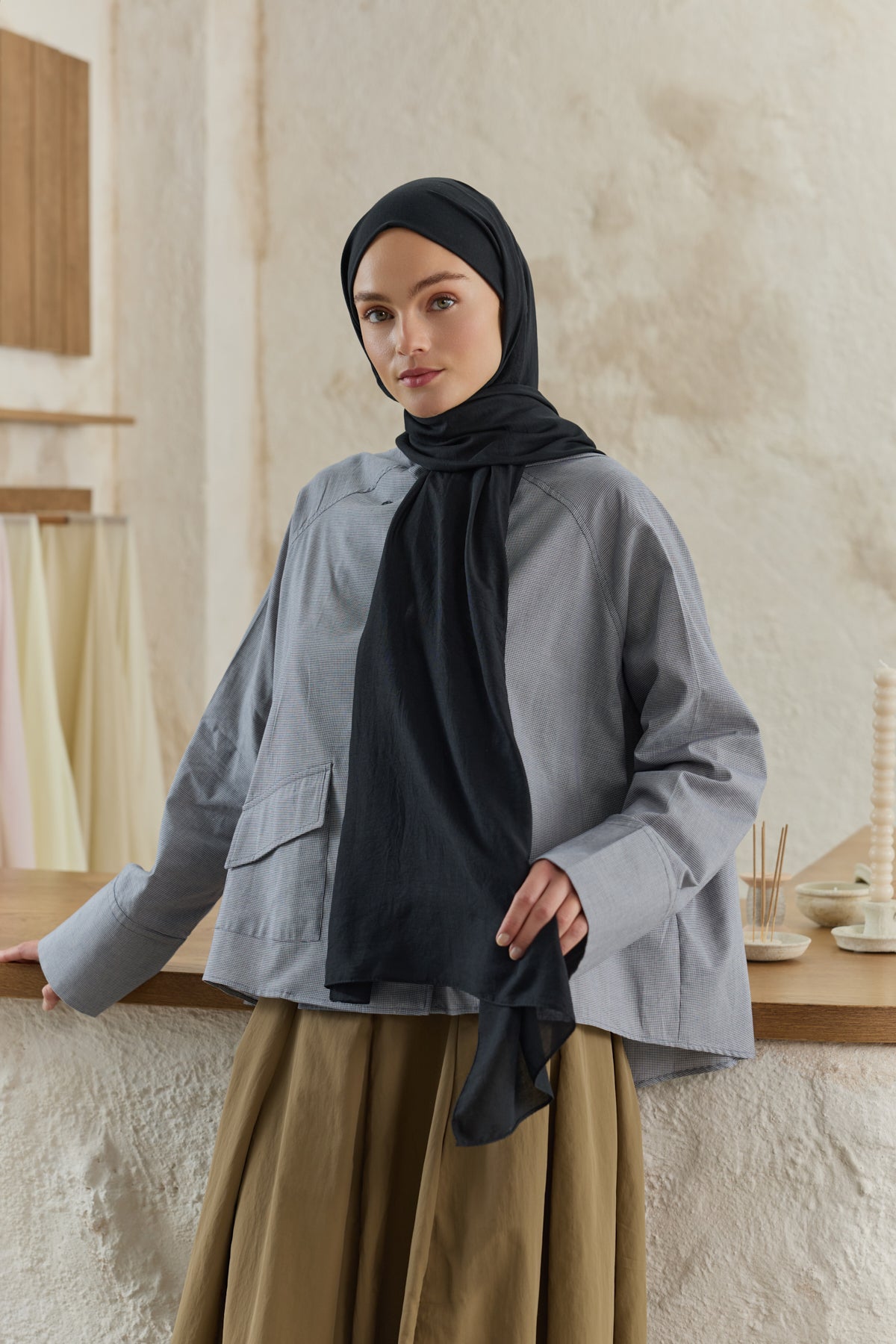 Organik Crash Şal Siyah