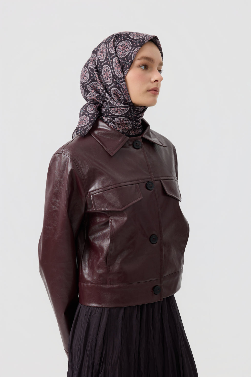 Pamuk Eşarp Medallion Mürdüm Eriği