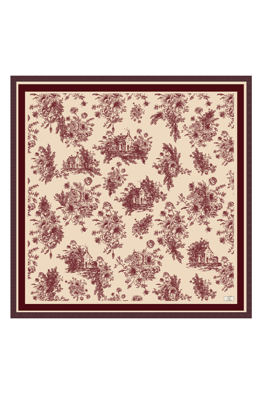 Desenli Twill İpek Eşarp Bordo