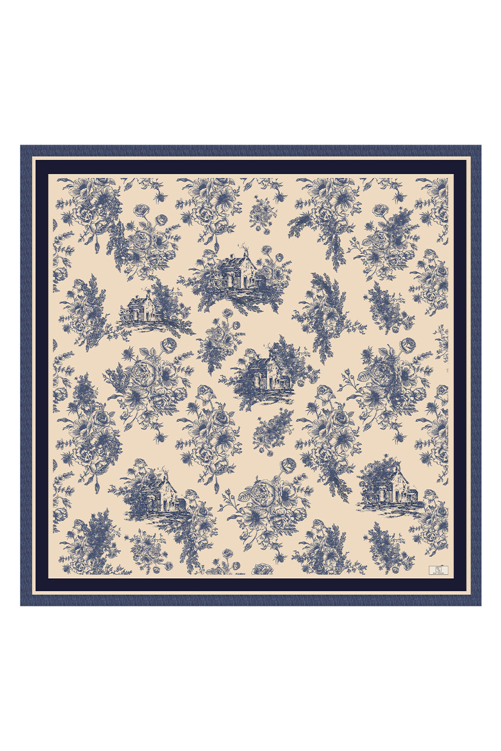 Lacivert Desenli Twill İpek Eşarp