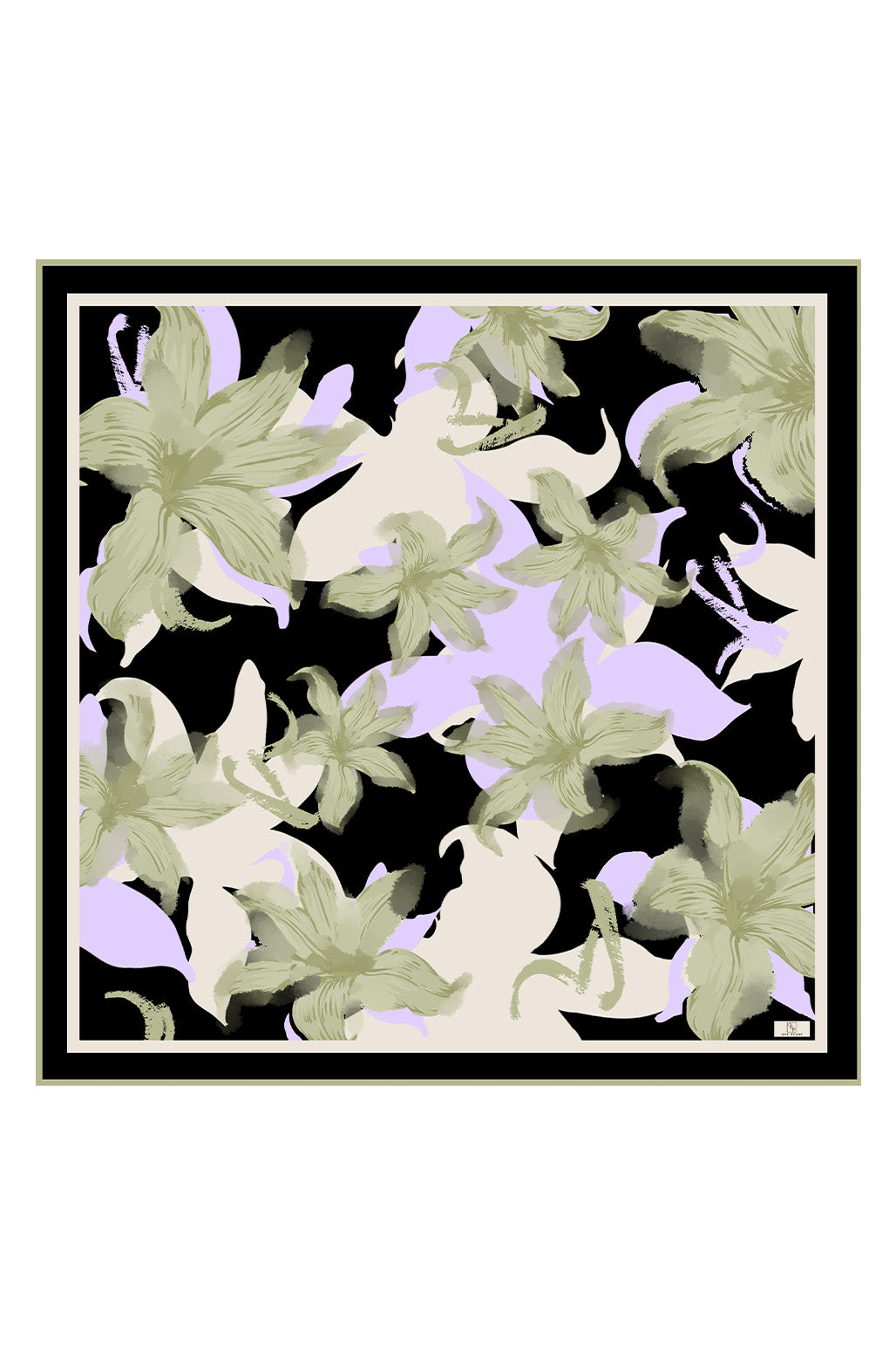 Twill İpek Eşarp Floral Siyah
