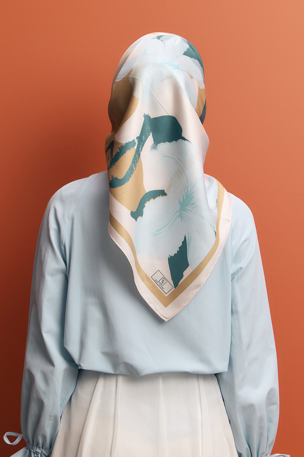 Twill İpek Eşarp Mavi Floral Desenli