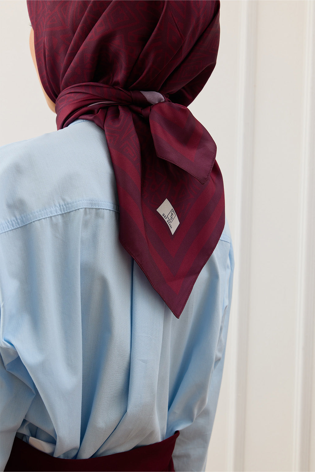 Bordo Twill İpek Eşarp Tina Desenli