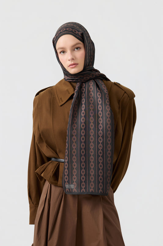 Cotton Twill Şal Chain Kahve