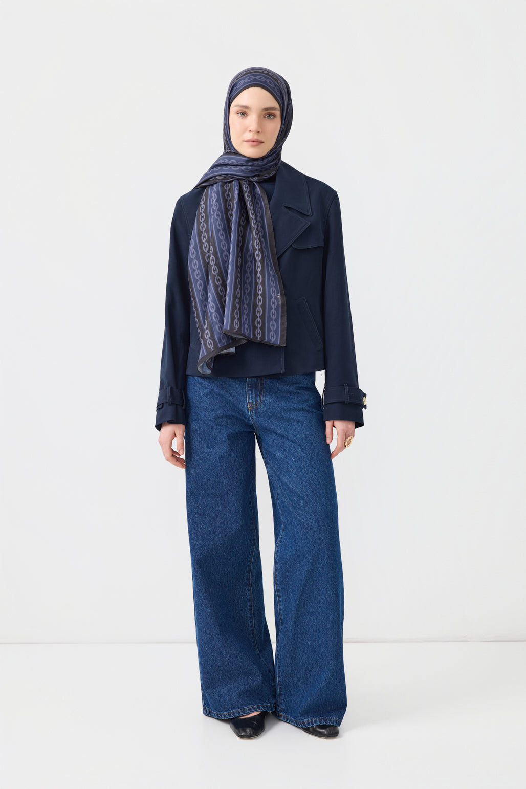 Cotton Twill Şal Chain Lacivert