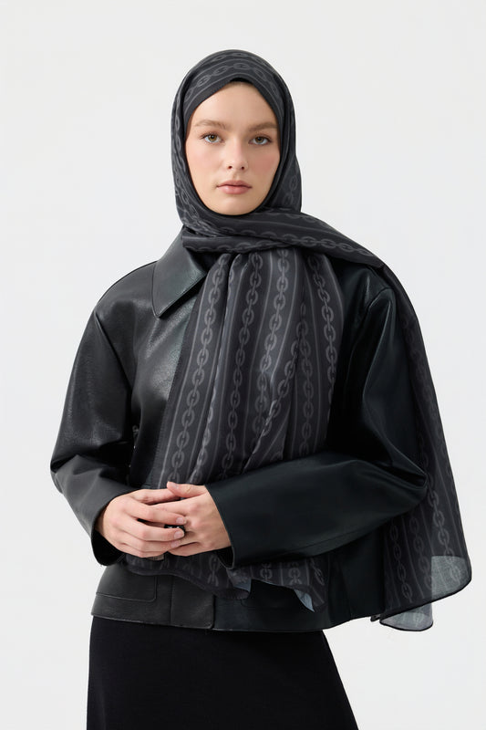 Cotton Twill Şal Chain Siyah