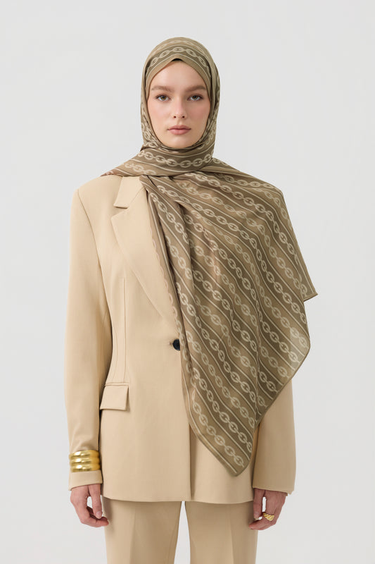 Cotton Twill Şal Chain Yağ Yeşili